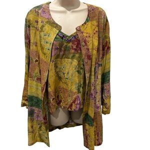 Jams World Fresco Art To Wear Cami and Button Up Shirt 2 Piece Size XL Boho